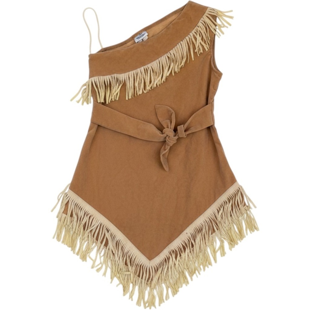 Disney Store Pocahontas Costume Dress Kids M 4-6 Tan Vintage 1995 Fringe RARE